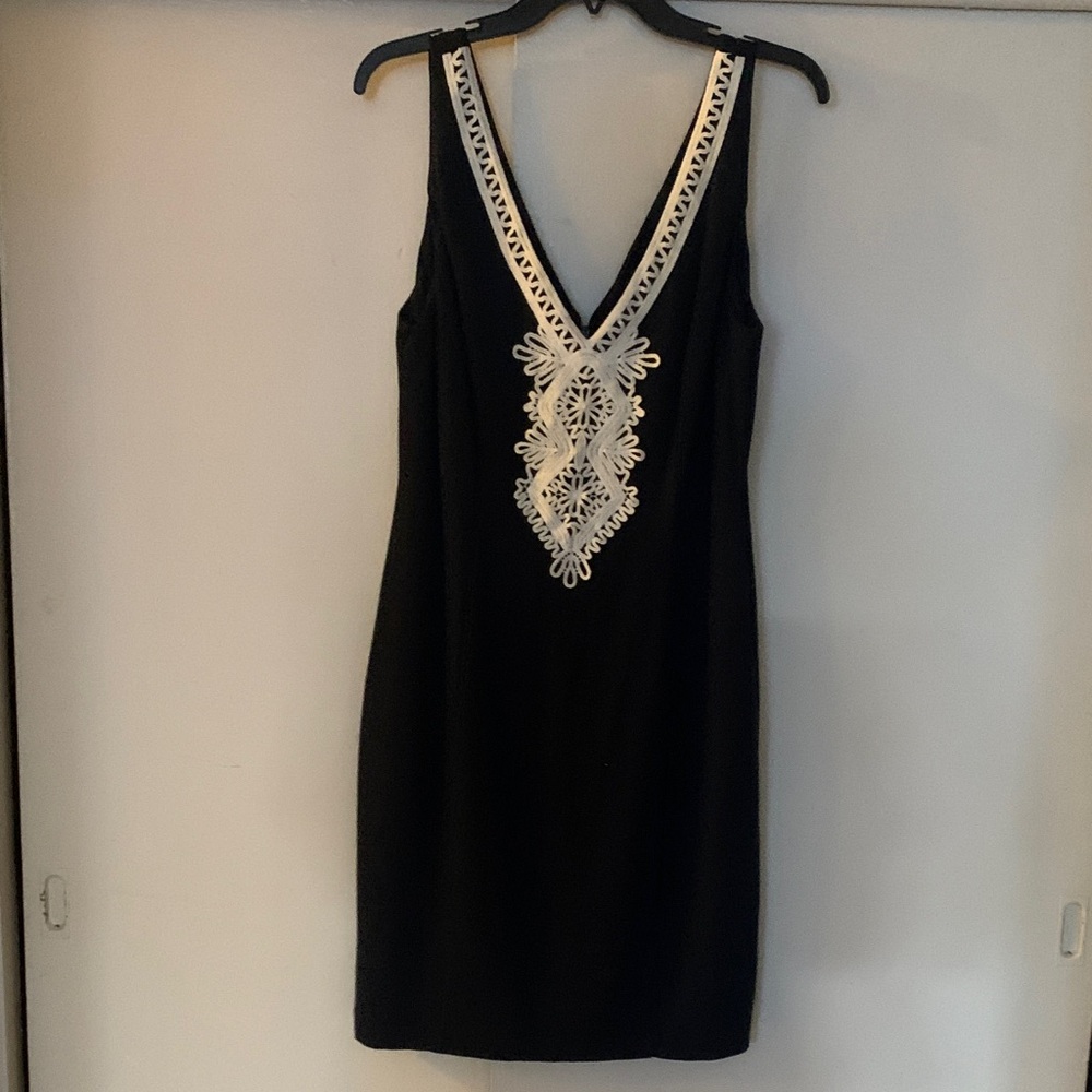 Eliza J navy Dress with White Lace Detail